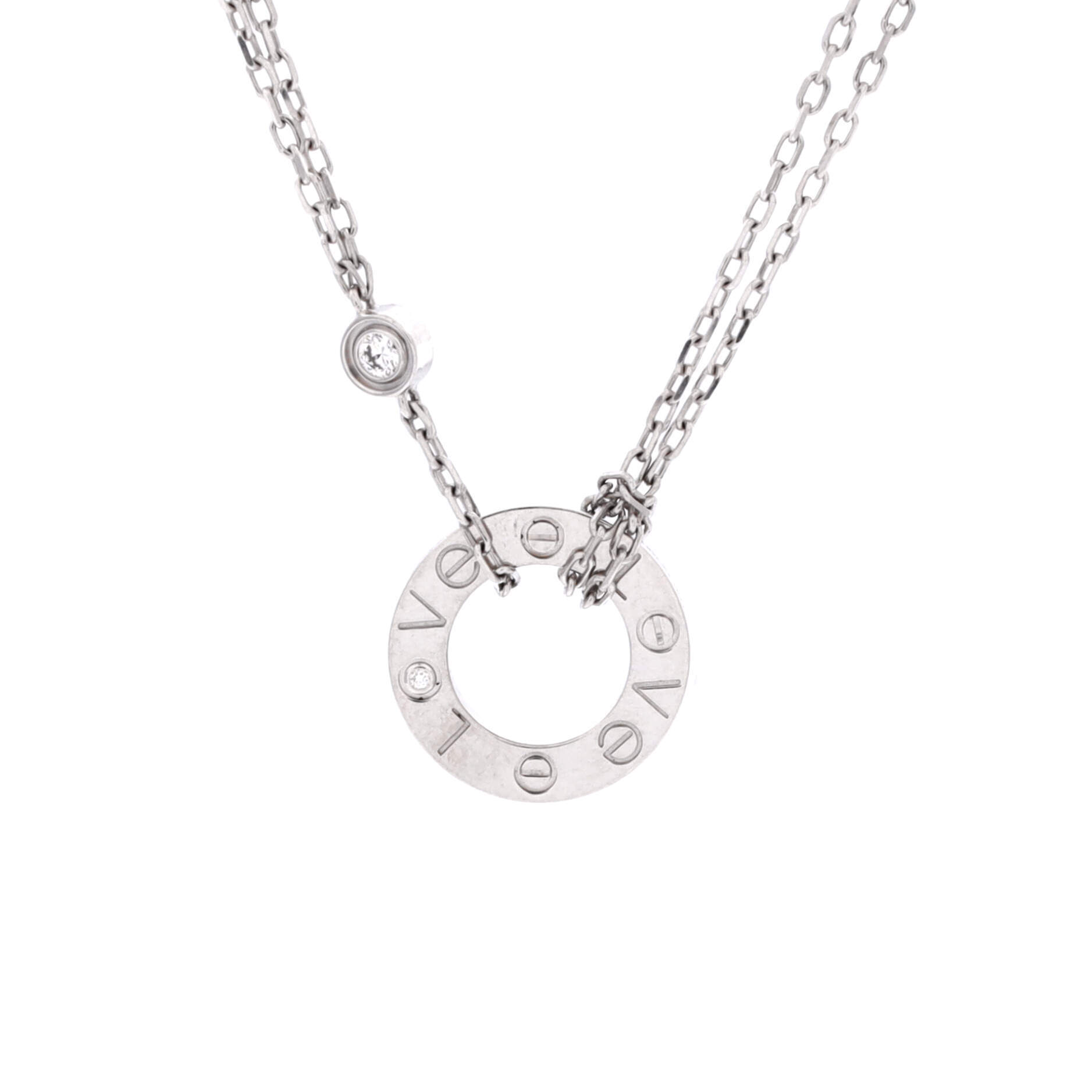 Cartier 2 Diamonds Love Pendant Necklace 18k White Gold With Diamonds